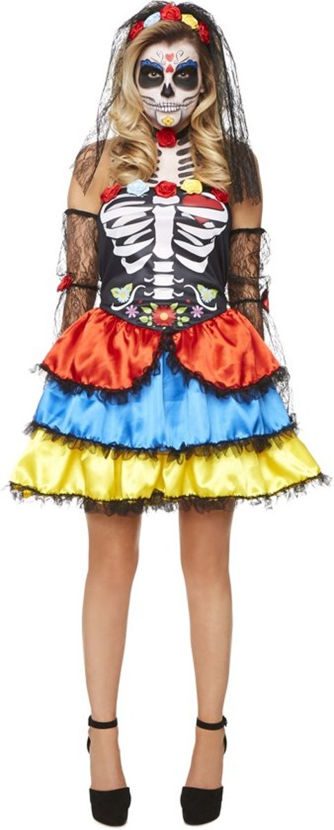 Halloween kostuum |  Feestelijk Geraamte | Day Of The Dead Vrouw Kostuum | Maat S